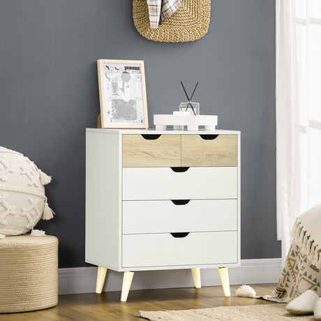 easycomfort easycomfort cassettiera a 5 cassetti per camera da letto con maniglie intagliate 60x40x77 5cm bianco e legno