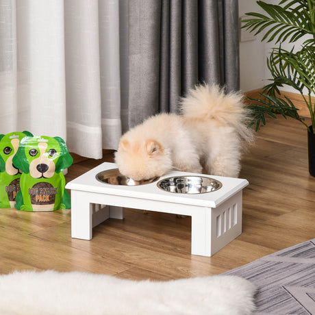 easycomfort easycomfort ciotole rialzate per cani piccoli e taglia media supporto in mdf con 2 ciotole in acciaio bianco