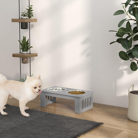 easycomfort easycomfort ciotole rialzate per cani taglia piccola supporto in mdf con 2 ciotole in acciaio grigio