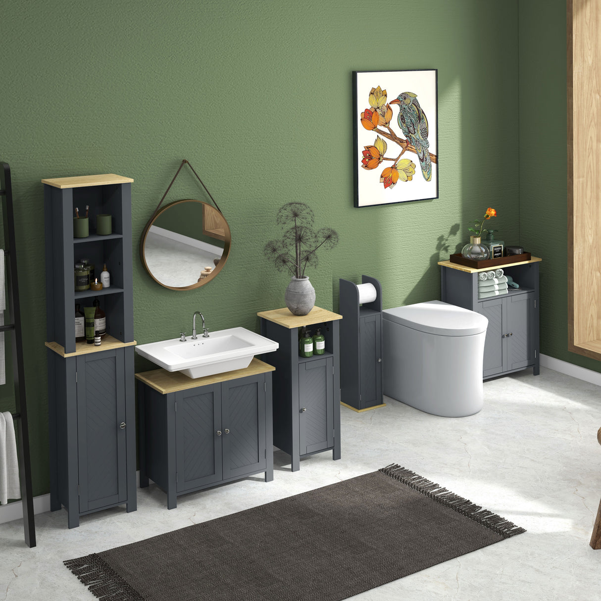 easycomfort easycomfort colonna bagno salvaspazio con armadietto e 3 ripiani aperti in legno 34x23x165cm grigio