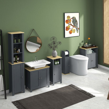 easycomfort easycomfort colonna bagno salvaspazio con armadietto e 3 ripiani aperti in legno 34x23x165cm grigio