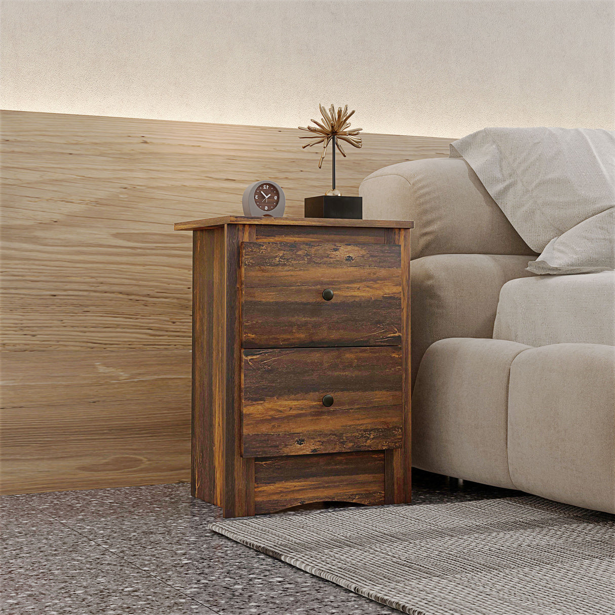 easycomfort easycomfort comodino con 2 cassetti dallo stile rustico in legno 40x30x56 cm marrone
