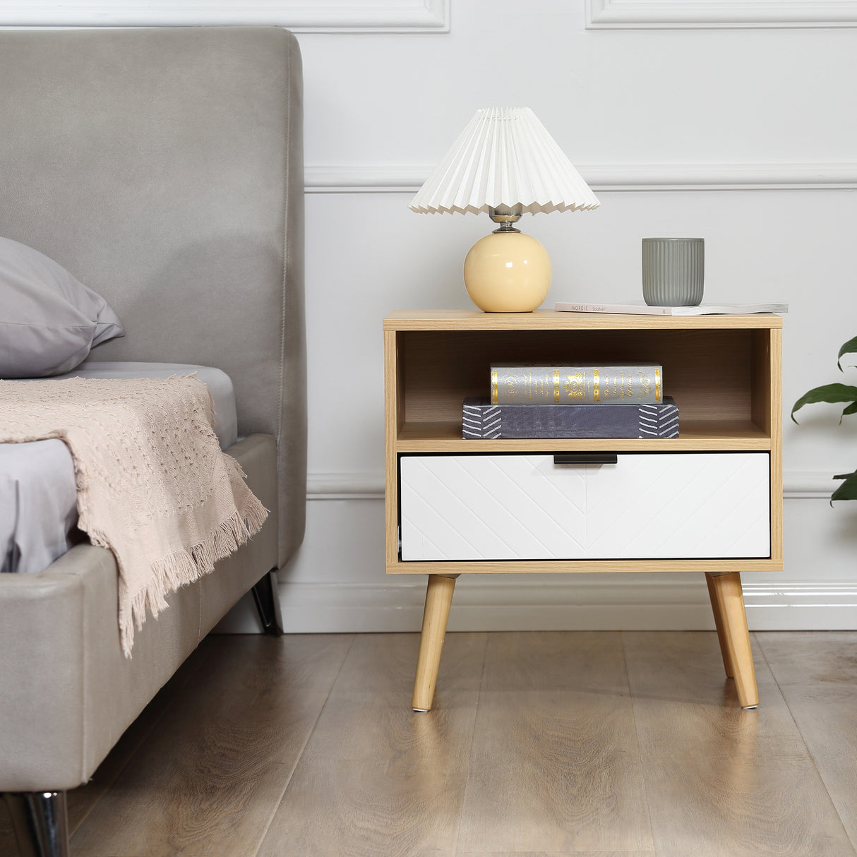 easycomfort easycomfort comodino moderno con cassetto estraibile e ripiano aperto in legno 50x39 5x49 5 cm bianco e color legno