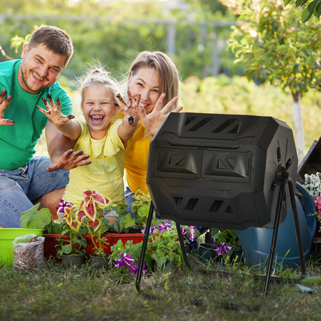 easycomfort easycomfort compostiera da giardino girevole a 2 sezioni con 8 prese daria compostiera domestica in acciaio e pp 160 l per compostaggio rifiuti organici 71x65x96 cm nero