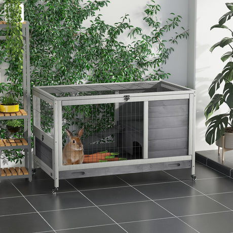 easycomfort easycomfort conigliera in legno con 4 ruote casetta per conigli e rampa 90x53x59cm grigio
