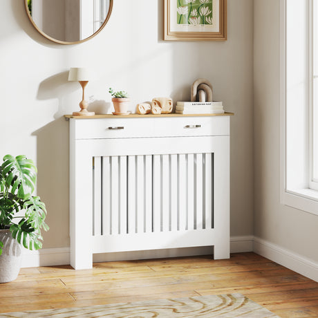 easycomfort easycomfort copritermosifone a doghe antiribaltamento con cassetto portaoggetti in legno 112x19x97 cm bianco