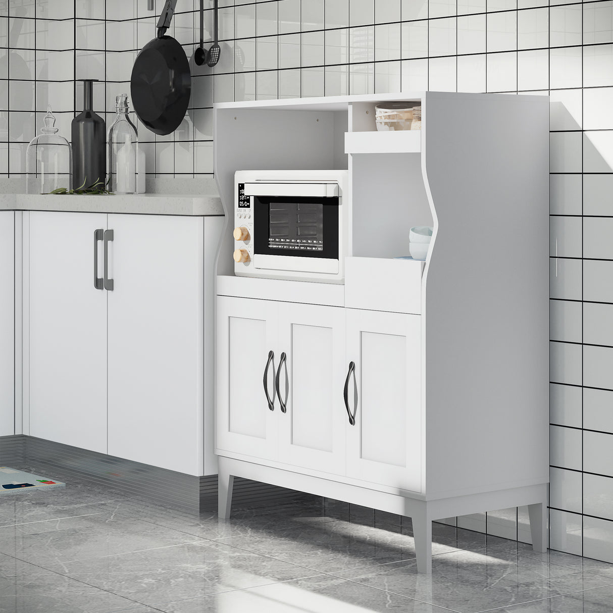 easycomfort easycomfort credenza cucina salvaspazio con 2 armadietti e 2 ripiani estraibili in legno 84x39x109 cm bianco