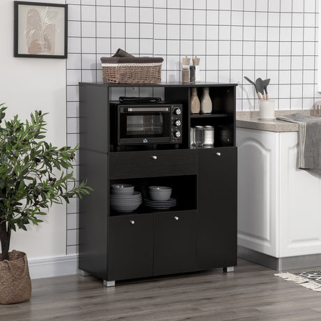 easycomfort easycomfort credenza da cucina in legno per microonde con armadietti mensole e cassetto 90x40x120 cm nero