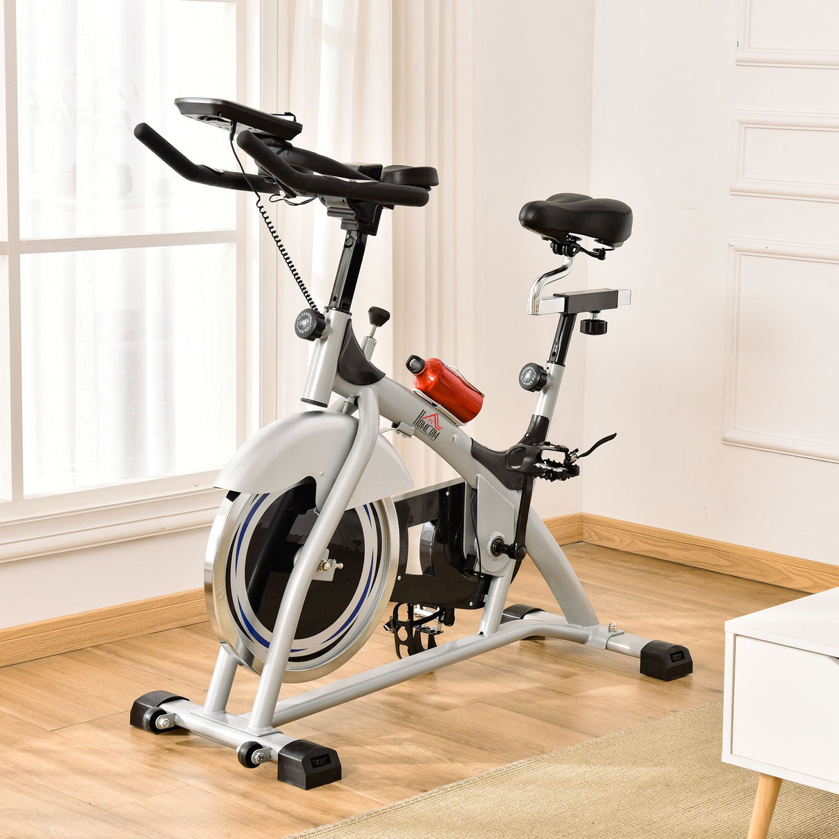 easycomfort easycomfort cyclette professionale da camera con monitor lcd e volano 15kg sellino e manubrio regolabili 124x50x105 111cm argento nero