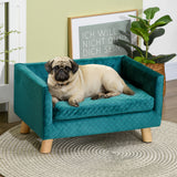 easycomfort easycomfort divanetto per cani e gatti stile scandinavo con cuscino imbottito in velluto e legno 64x45x36cm blu