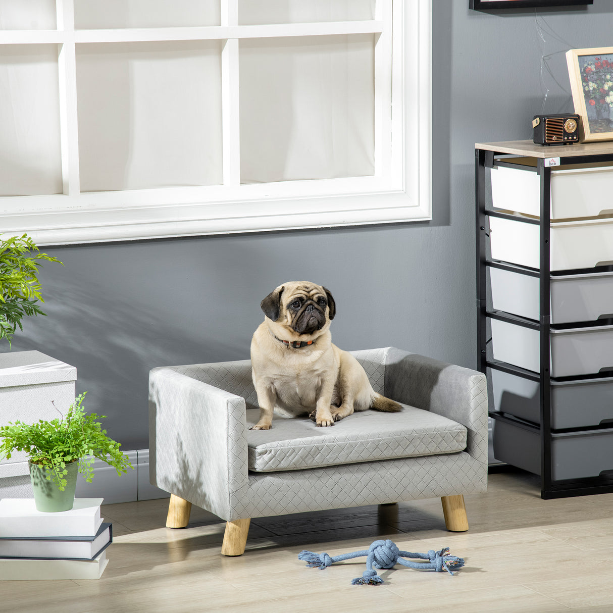 easycomfort easycomfort divanetto per cani e gatti stile scandinavo con cuscino imbottito in velluto e legno 64x45x36cm grigio