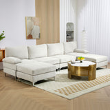 easycomfort easycomfort divano componibile 4 pezzi con poggiapiedi e cuscini in tessuto effetto ciniglia 313x149x88 cm bianco crema