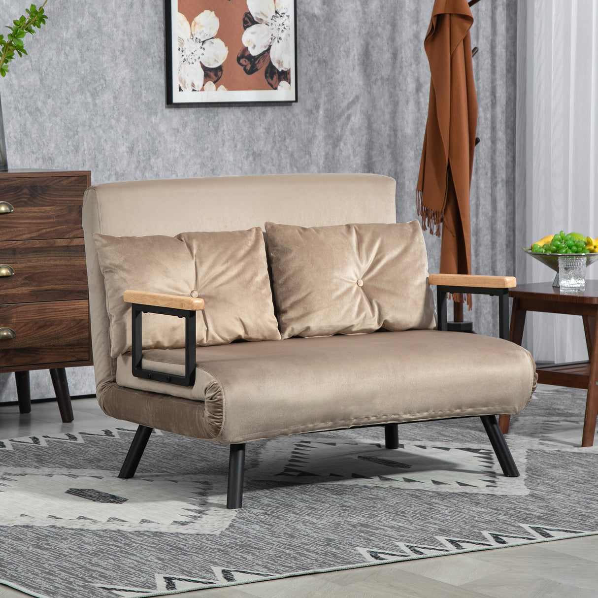 easycomfort easycomfort divano letto 3 in 1 in tessuto effetto velluto con schienale regolabile e 2 cuscini 102x73x81 cm marrone chiaro