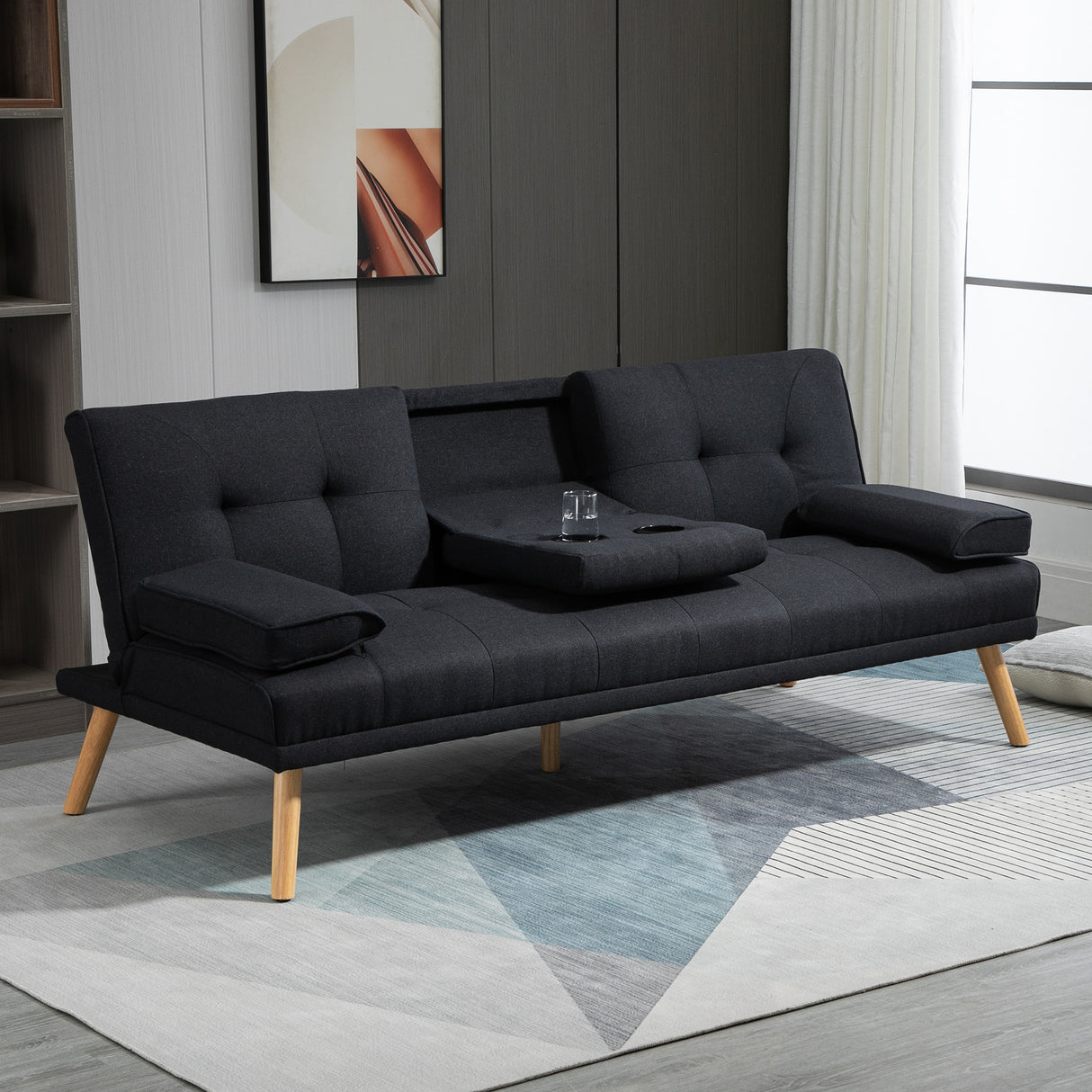 easycomfort easycomfort divano letto 3 posti reclinabile con rivestimento effetto lino e tavolino a ribalta grigio