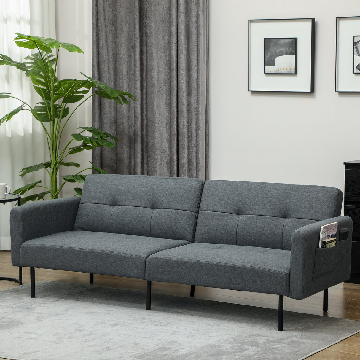 easycomfort easycomfort divano letto clic clac con schienale regolabile in tessuto effetto lino legno e acciaio 200x77x72 cm grigio
