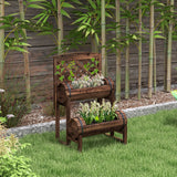 easycomfort easycomfort fioriera da esterno a 2 livelli con fori di drenaggio e griglia in legno di abete 42x49x80 cm marrone