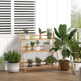 easycomfort easycomfort fioriera da esterno a 3 livelli in bambu con design rialzato e pieghevole 98x37x96 5 cm color legno