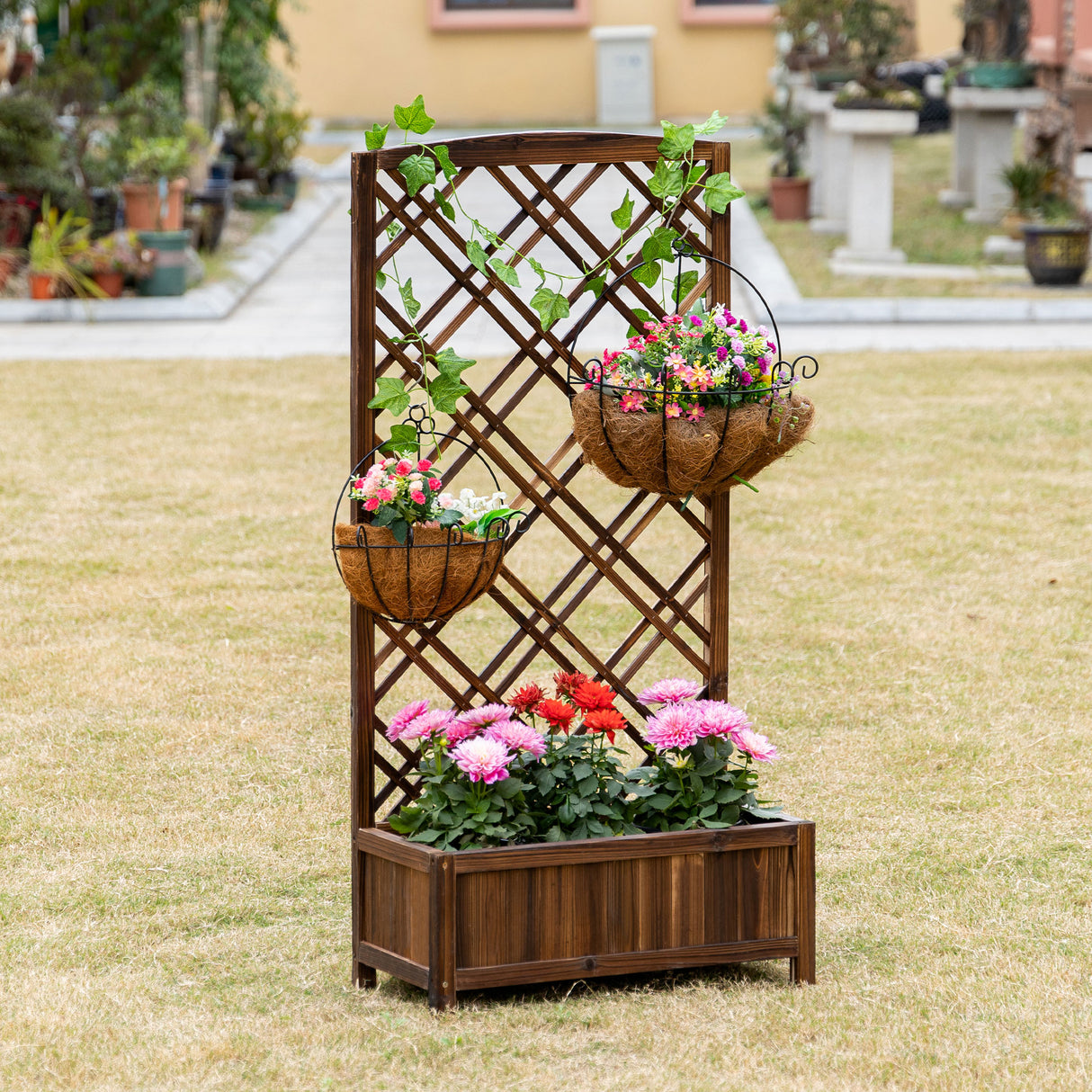 easycomfort easycomfort fioriera da esterno con grigliato in legno per piante rampicanti 60x30x122 5 cm marrone