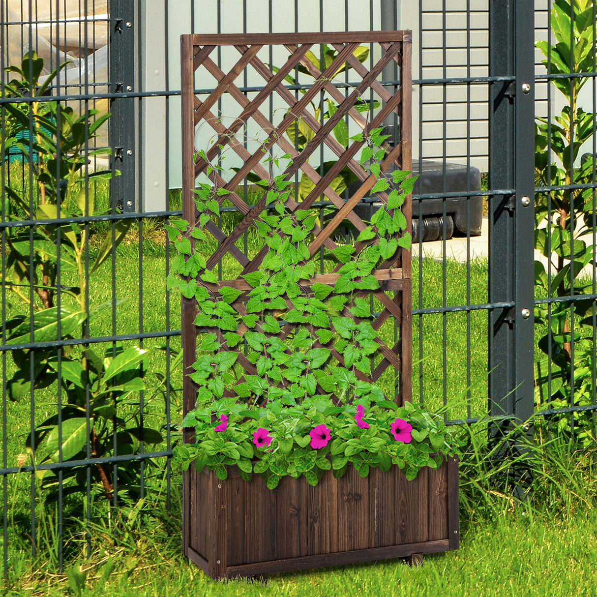 easycomfort easycomfort fioriera da esterno con grigliato per rampicanti e vaso in legno di abete 72 5x31 5x149 5 cm