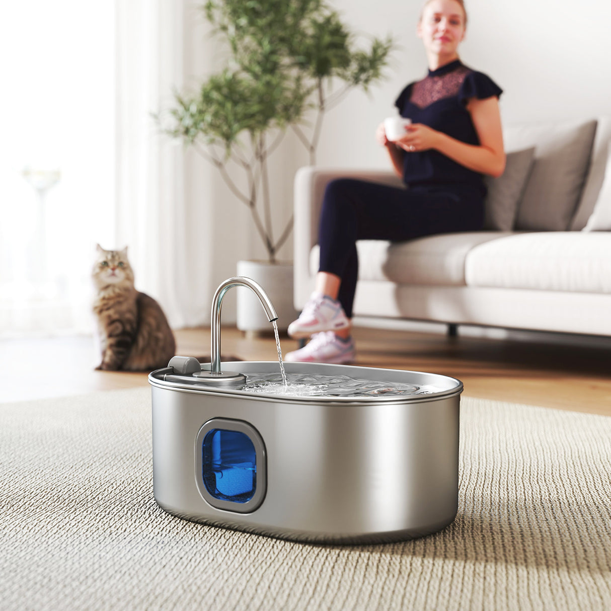 easycomfort easycomfort fontanella per gatto da 7l con luce led e spazzola in acciaio inox 304 32x22 1x22 3 cm argento