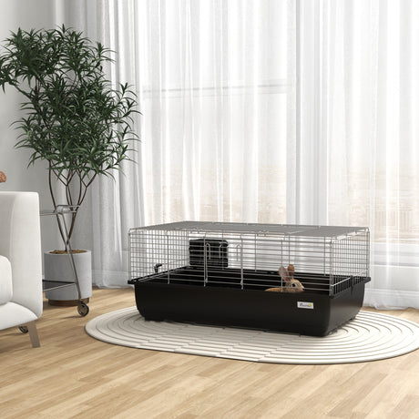 easycomfort easycomfort gabbia per conigli a 2 porte con vassoio rimovibile in metallo e plastica pp 100x55x41 cm nero e argento