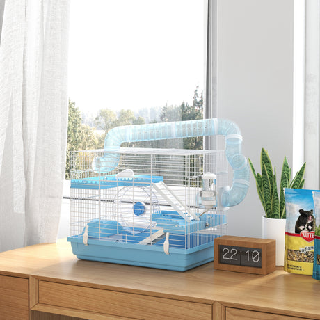 easycomfort easycomfort gabbia per criceti a 3 piani con casetta ruota ciotola per cibo bottiglia e tubi azzurro