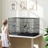easycomfort easycomfort gabbia per uccelli con divisorio e ripiano inferiore portaoggetti in acciaio e pp 94x57x57 cm nero