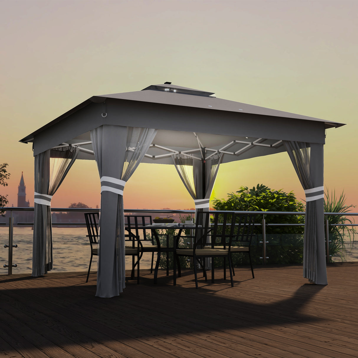 easycomfort easycomfort gazebo da giardino ad altezza regolabile con luci led in acciaio e tessuto oxford 336x336x250 270 cm grigio