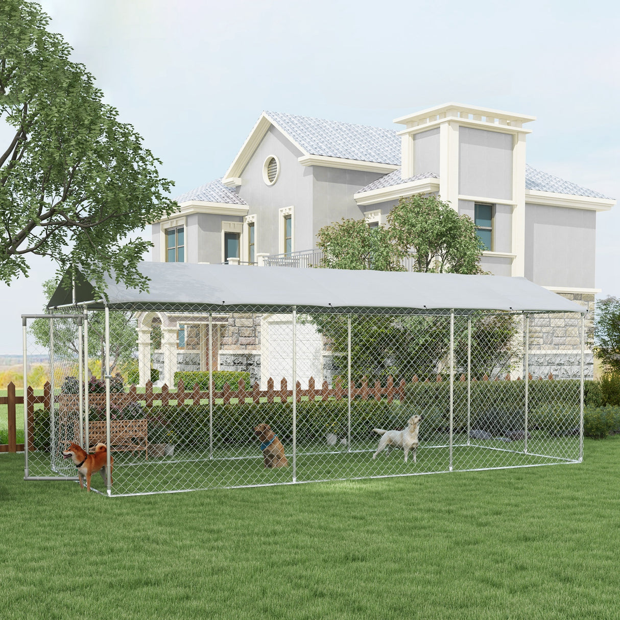 easycomfort easycomfort kennel per cani da esterno con tetto impermeabile in tessuto oxford e acciaio 6x2 3x2 3m argento