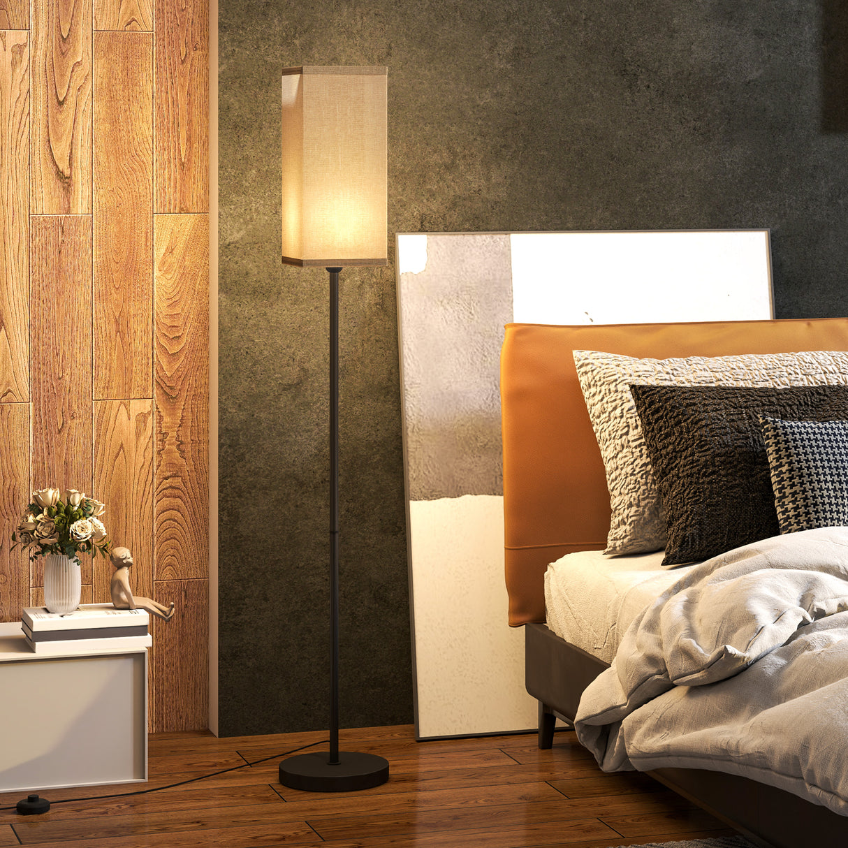 easycomfort easycomfort lampada da terra 40w con interruttore a pedale in tessuto effetto lino e metallo 25x161 5 cm nero e beige