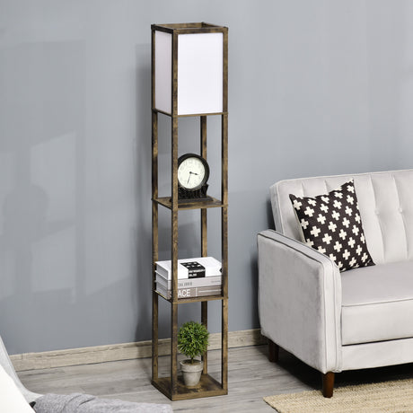 easycomfort easycomfort lampada da terra con 3 mensole integrate attacco e27 potenza 40w 26x26x160cm colore legno