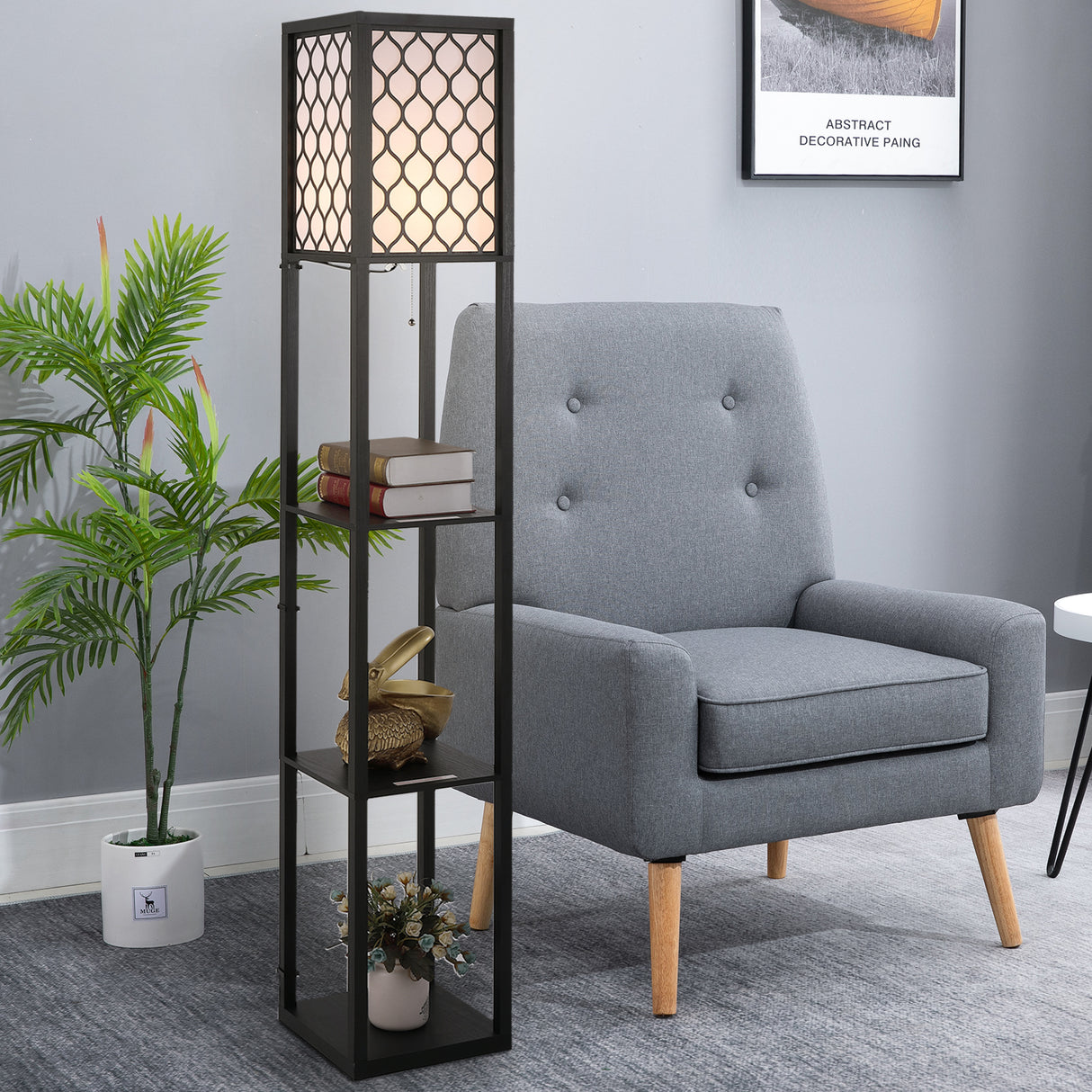 easycomfort easycomfort lampada lampadina da terra salvaspazio con ripiani durevole cotone mdf 26 x 26 x 160 cm nero bianco ean 8054111842280