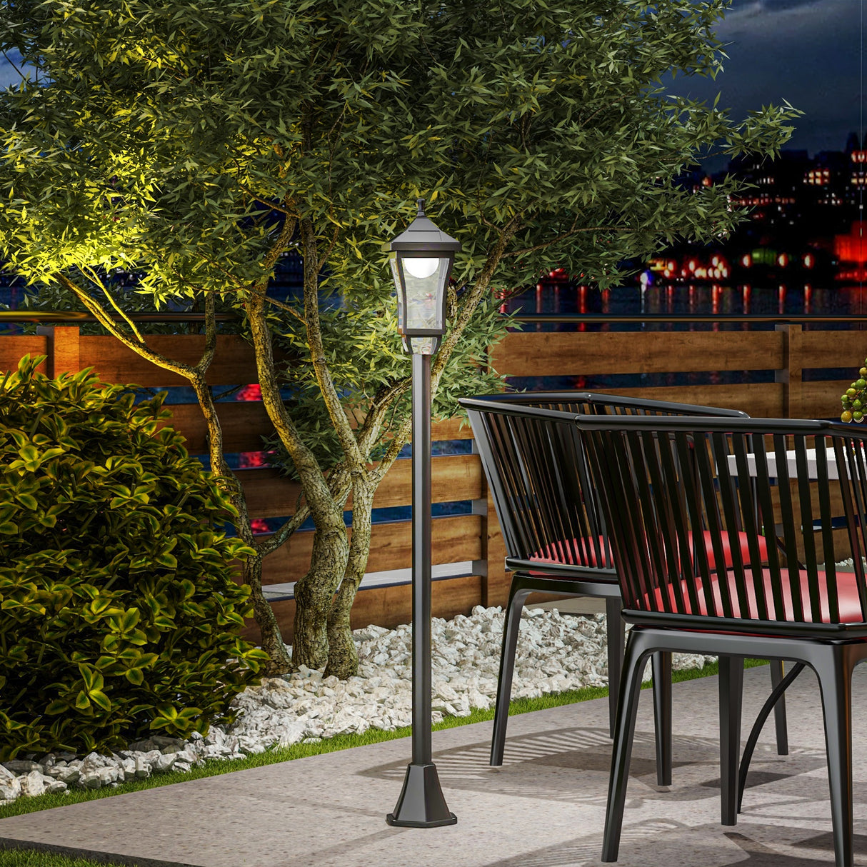 easycomfort easycomfort lampione da giardino con 6h autonomia e ancoraggio a terra in abs e policarbonato 15x15x127 cm nero