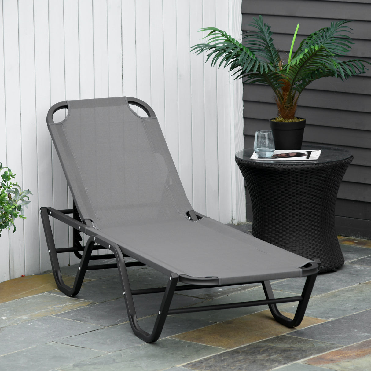 easycomfort easycomfort lettino prendisole in alluminio con schienale reclinabile a 5 livelli 163x58 5x91cm grigio