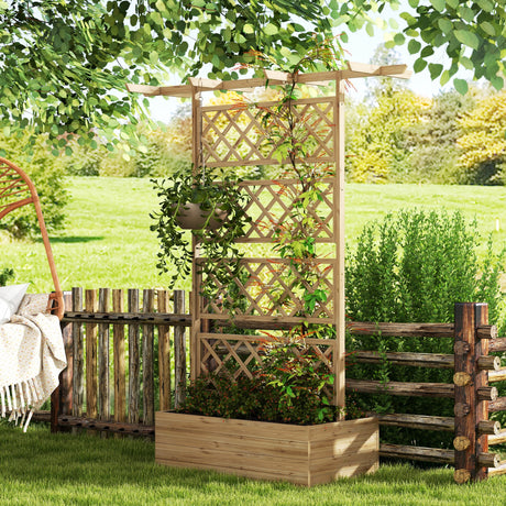 easycomfort easycomfort letto per orto con traliccio e pergola per rampicanti con fondo aperto 160x55x183cm legno naturale