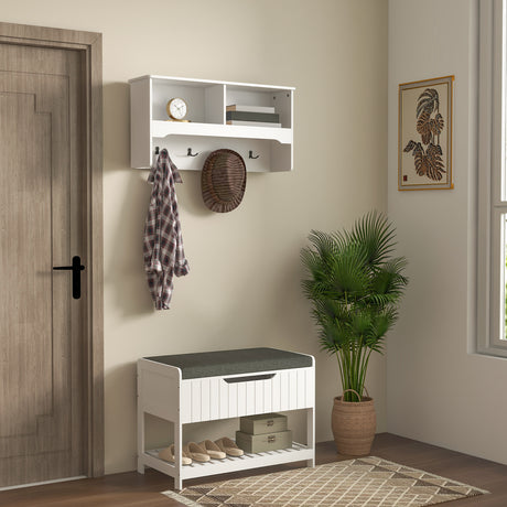 easycomfort easycomfort mobile appendiabiti a muro con panca scarpiera per ingresso e corridoio 80x20x40 cm bianco