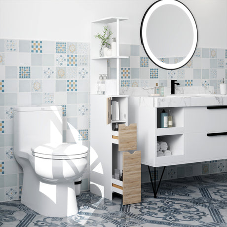 easycomfort easycomfort mobile colonna bagno salvaspazio con armadietto mobiletto moderno con ripiani e cassetti in mdf 15x33x136 cm colore legno