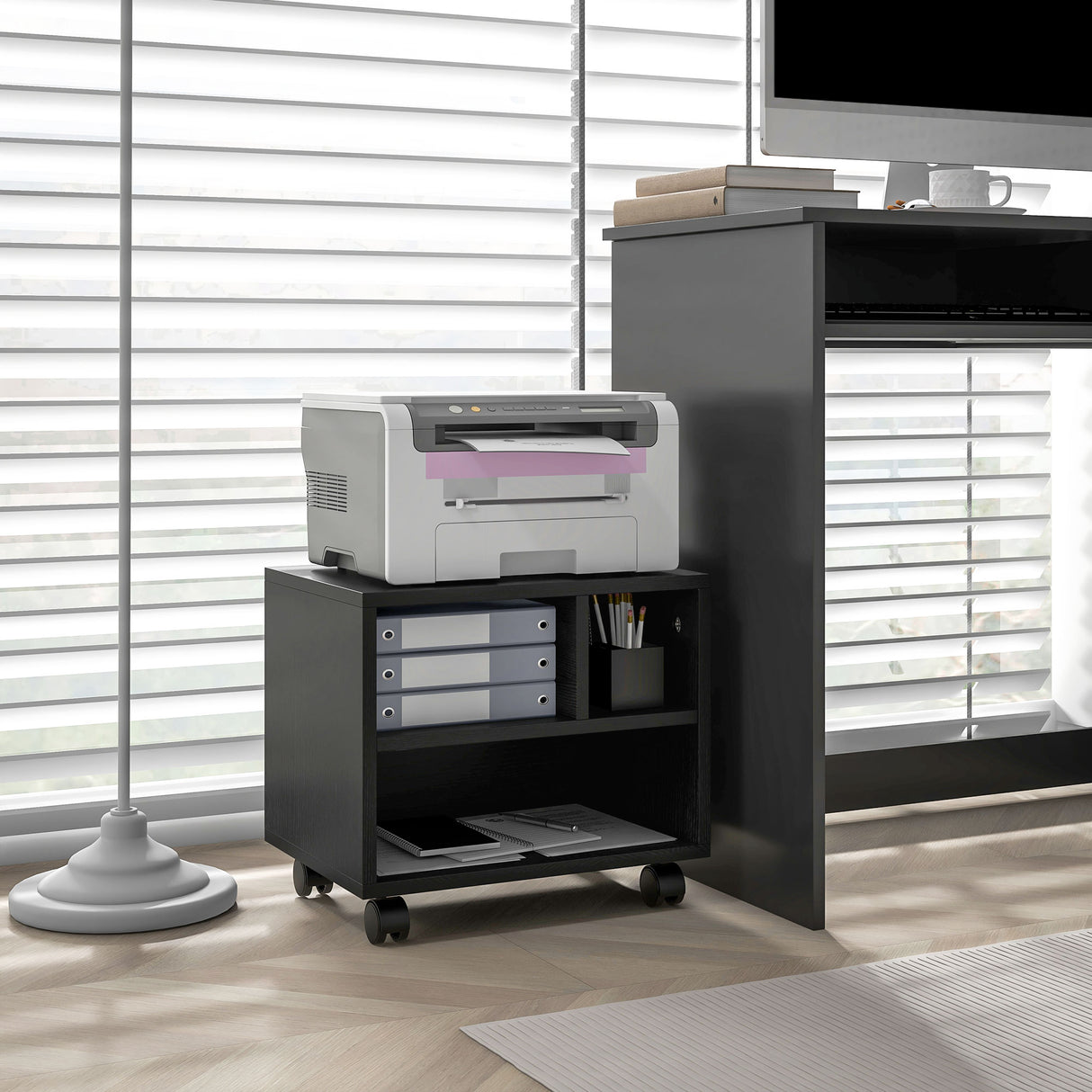 easycomfort easycomfort mobile porta stampante a 2 livelli con 3 scomparti e ruote per ufficio e studio 40x30x36cm nero