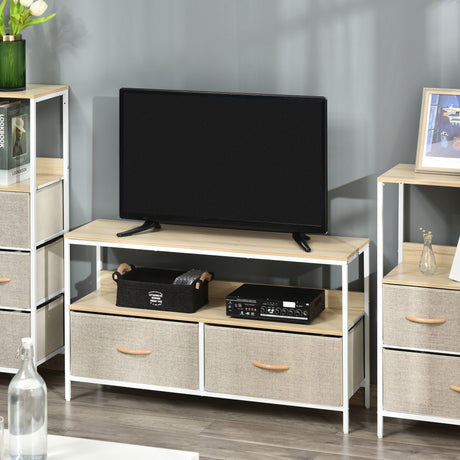 easycomfort easycomfort mobile porta tv da 47 con cassetti pieghevoli in tessuto e mensola in metallo e mdf 98x29x56cm colore legno