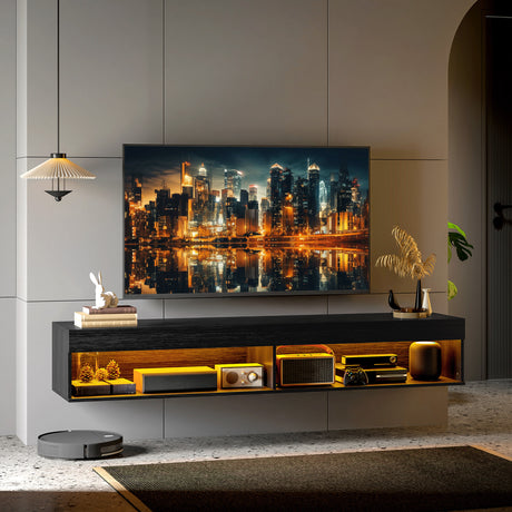 easycomfort easycomfort mobile porta tv fino 75 sospeso con luci led 16 colori e telecomando 180x40x30cm nero