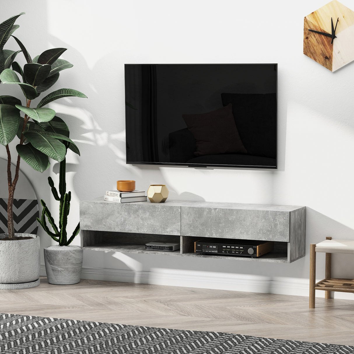 easycomfort easycomfort mobile porta tv sospeso con 4 vani e 2 ante a ribalta consolle per tv fino 60e fori per cavi grigio 140x32x31cm ean 8054111846400