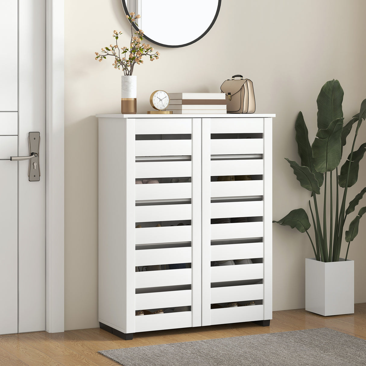 easycomfort easycomfort mobile scarpiera a 5 livelli con 4 ripiani regolabili e ante a doghe in legno 76x33px98 cm bianco