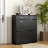 easycomfort easycomfort mobile scarpiera da 12 paia con 2 ripiani interni regolabili e 2 cassetti in legno 80x30x91 5 cm nero
