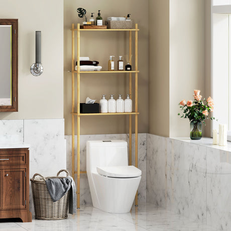 easycomfort easycomfort mobile sopra wc a 3 ripiani a doghe salvaspazio in bambu 63 5x25 5x181 cm color legno