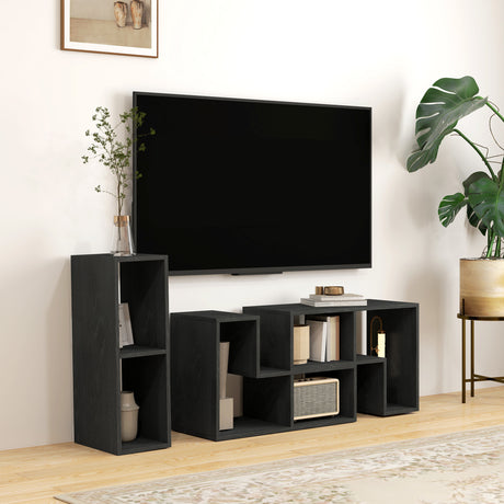easycomfort easycomfort mobile tv 75 max modulabile con 2 ripiani a l e mensola rettangolare in legno 134 180x30 5x44 cm nero