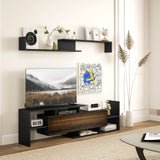 easycomfort easycomfort mobile tv con mensola a muro ripiani aperti e armadietto in legno nero e marrone