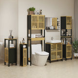 easycomfort easycomfort mobiletto bagno a doghe con 2 ripiani aperti e 2 armadietti in mdf e bambu 32x30x172 cm nero e color legno