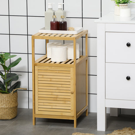 easycomfort easycomfort mobiletto bagno in bambu a doghe con armadietto a unanta 33x36 5x67cm colore legno naturale