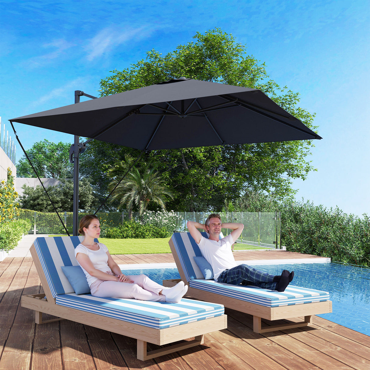 easycomfort easycomfort ombrellone da giardino 2 5x2 5 m a braccio girevole a 360 con manovella e base a croce grigio scuro