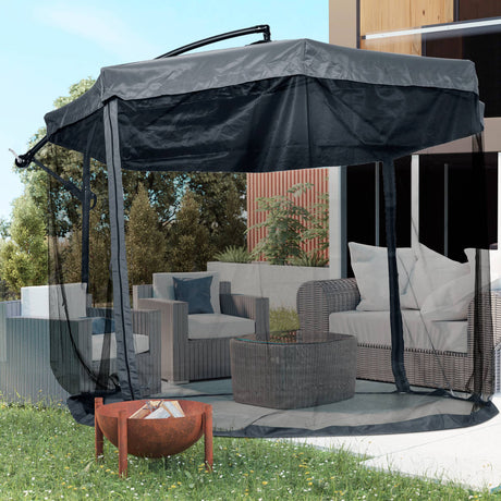 easycomfort easycomfort ombrellone da giardino 3x3 m con zanzariera apertura a manovella e base a croce grigio scuro